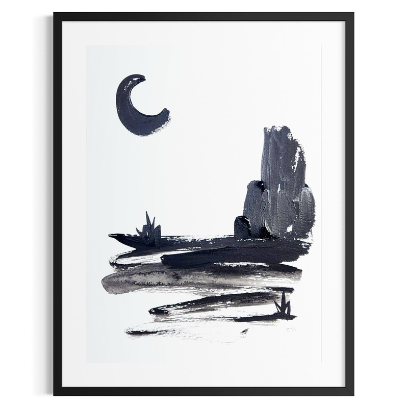 Original Fine Art 9×12 Monochrome Abstract Landscape Ink Paper Painting Signed