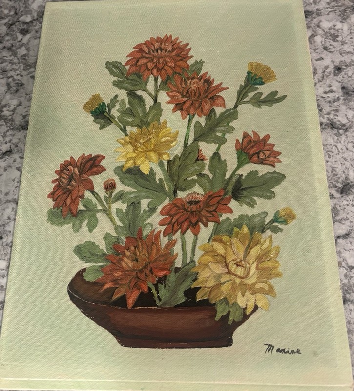 Maxine Signed Floral Still Life Painting on Canvas 9×12 Unframed