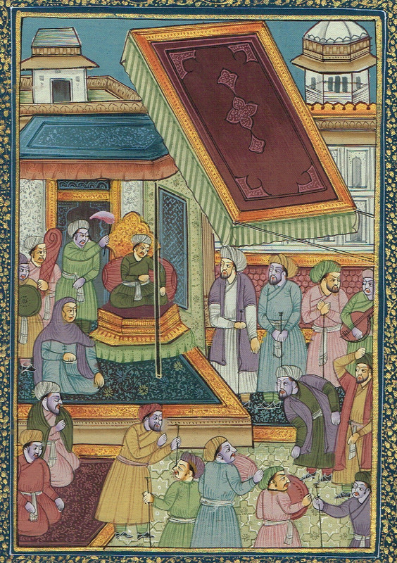 Hand Made Mughal Ruler Miniature Painting Of Persian Court Scene 7x9 Inches gallery