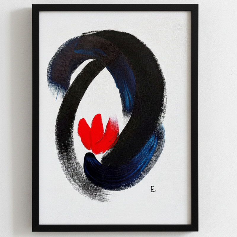 Original Bold Abstract Acrylic Painting, «Zen Flowers X» Signed on Paper 11×14