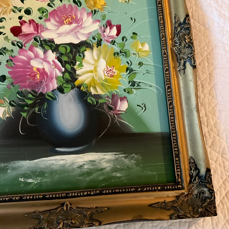 Vintage roses floral flower original PAINTING hand painted yellow pink gallery