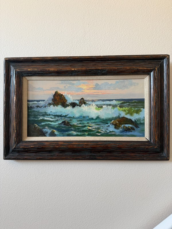 Vintage Mid Century Panoramic California Seascape Oil Painting Signed Framed Art gallery