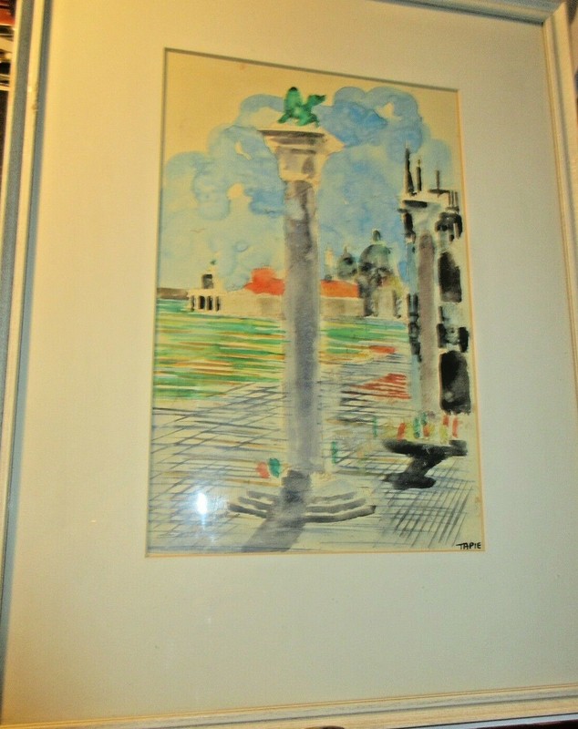 FRENCH ARTIST MICHEL TAPIE’ 1909- 1987 WATER COLOR CITYSCAPE