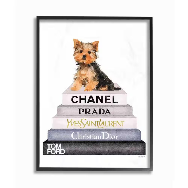16 In. X 20 In. » Watercolor High Fashion Bookstack Yorkie Dog» by Artist Amanda