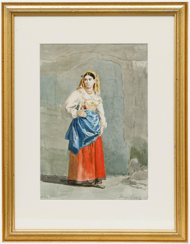 Franz Meerts – Framed Mid 19th Century Watercolour, Portrait of Cora