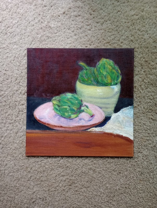 Oil Painting On Linen Panel - Artichokes - gallery
