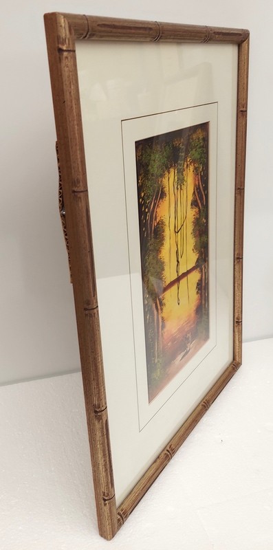 Vintage 22x16" Tropical Jungle Sunset on Ocean Original Painting by Kabè gallery