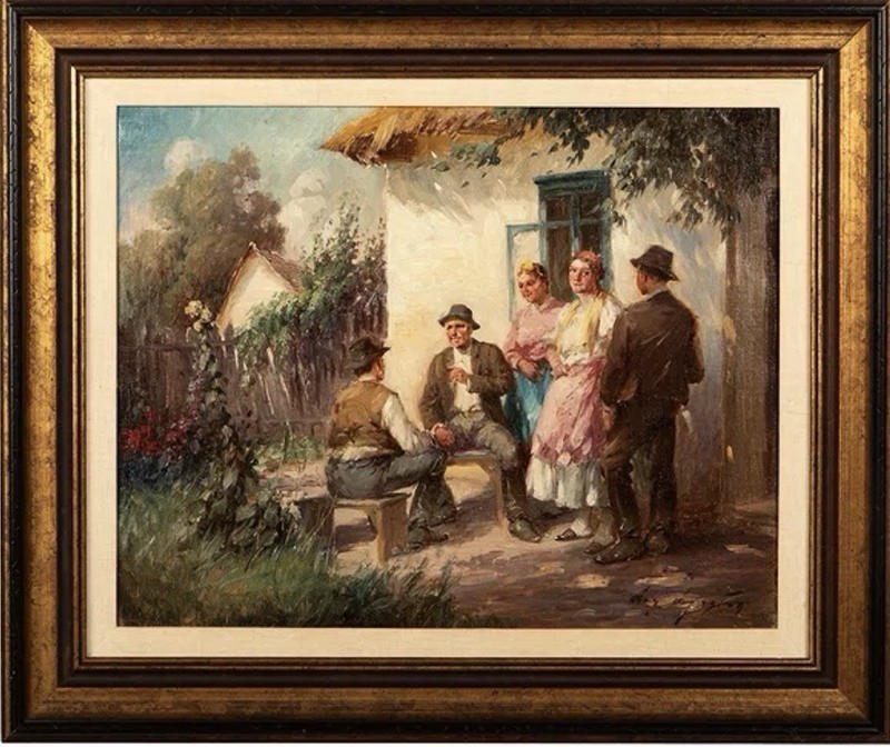 Agoston Acs (Hungarian 1881 – 1947), Village scene, oil Painting on canvas