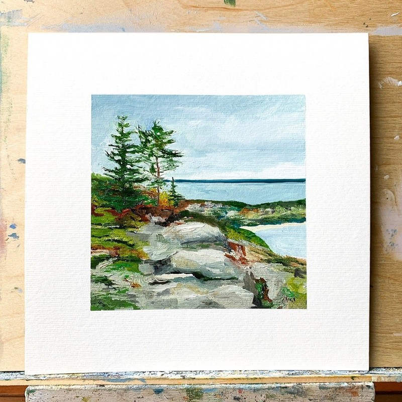 8x8 Maine Original Oil Painting Acadia Pine Trees Rocks Cadillac Mountain Signed gallery