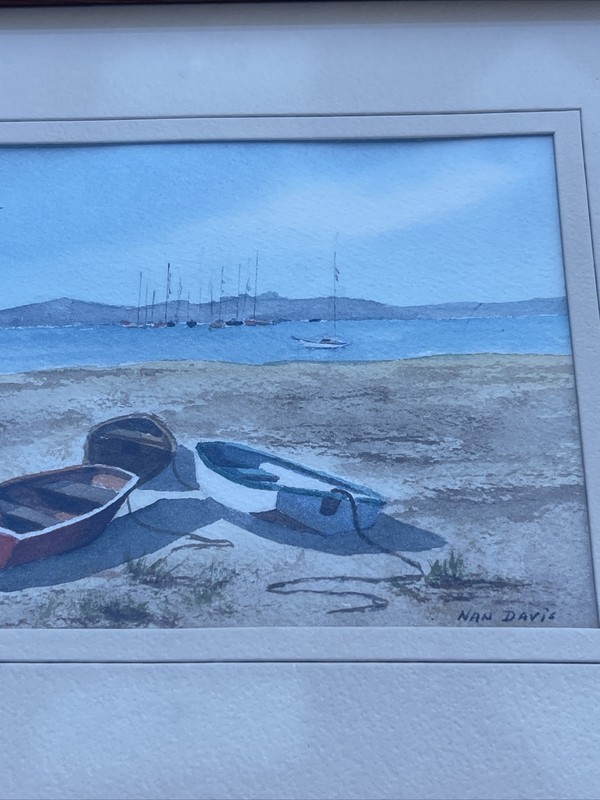 NAN DAVIS PAINTING SMALL GEM CALIFORNIA COASTAL PLEIN AIR LANDSCAPE BOATS BEACH gallery