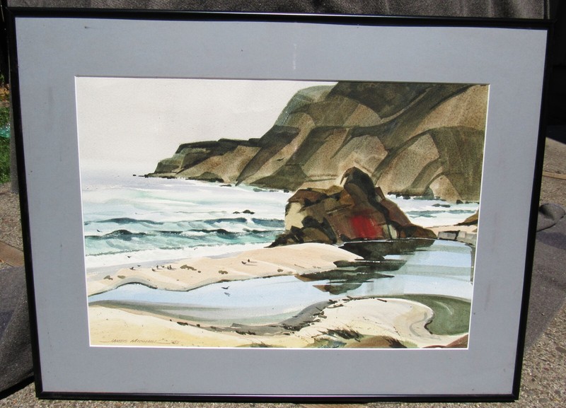 VINTAGE MID CENTURY WATERCOLOR PAINTING LISTED CALIFORNIA ARTIST BIG SUR