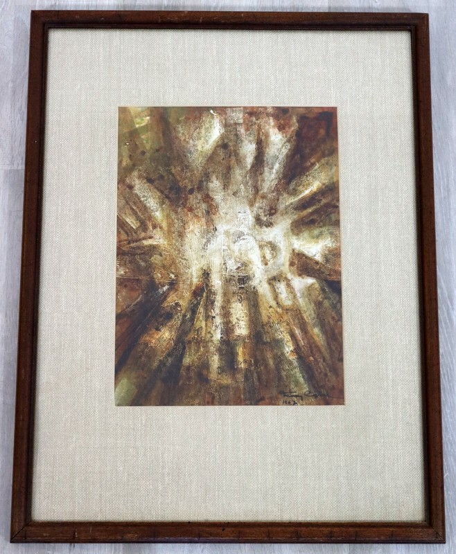 Mid Century Modern Framed Oil on Paper Painting Abstract Signed Tammy Egbal 60s