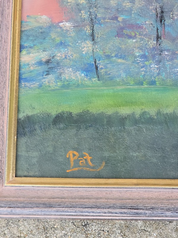 Original Oil Painting Horse in Pasture Signed “Pat” 1993 Framed Landscape Art gallery