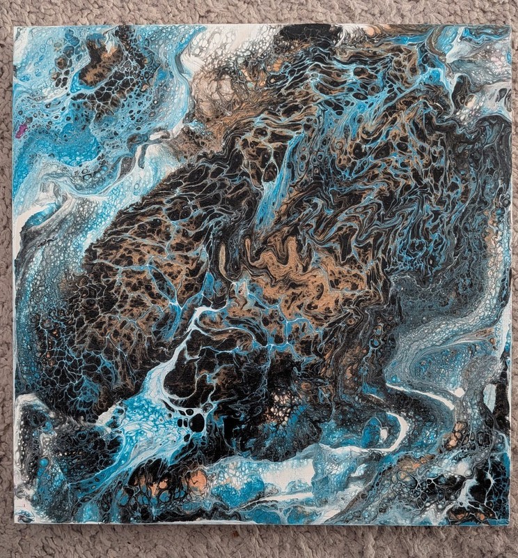 Alcohol Ink Wooden 10″ x 10″ painting by Janet Clayton. Rocks Below