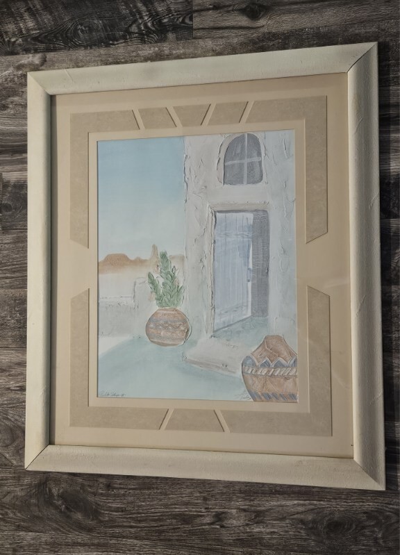 Vanguard Studios Pueblo Village 2 Raised Design Framed Painted Signed Andres