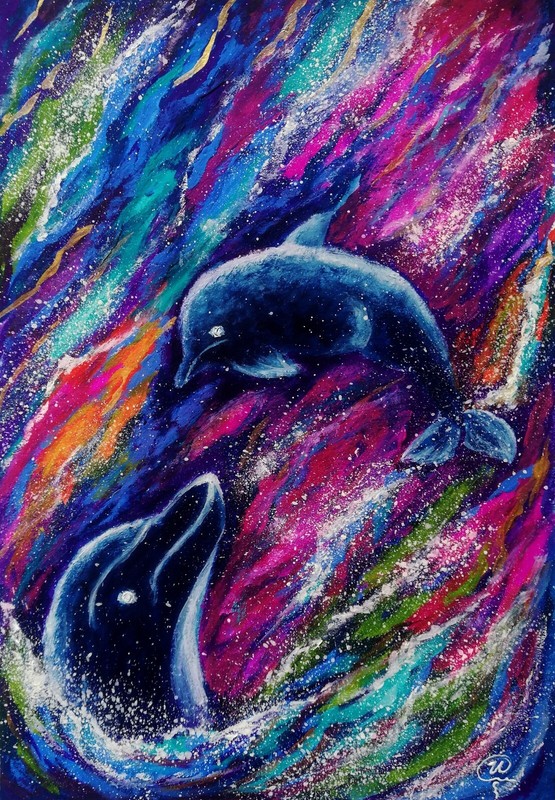Dolphins Original Painting on Paper – Handmade – Animals Painting