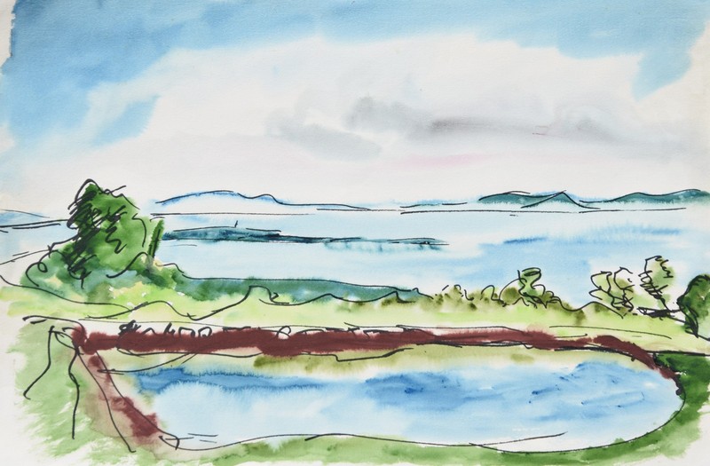 Hans S. Weicker 1911-[after 2002] Hanau/watercolor «Blick a. Borik» Zadar Croatia