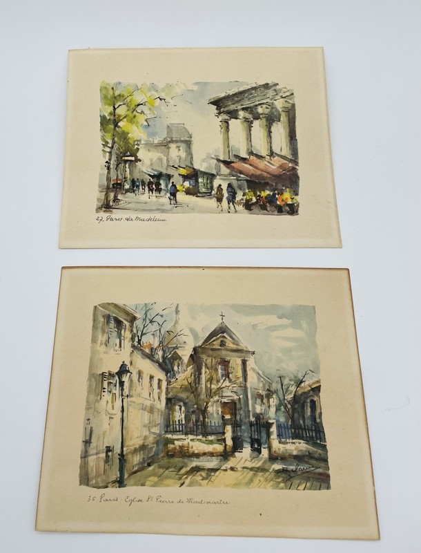 2 Vtg Sm Paris France Watercolor Prints La Madeline & St. Pierre De Montmartre gallery