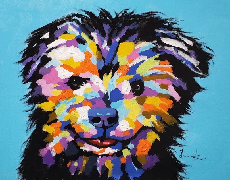Happy Dog #4FHD-1, 20×24, Hand painted on Giclee Canvas,