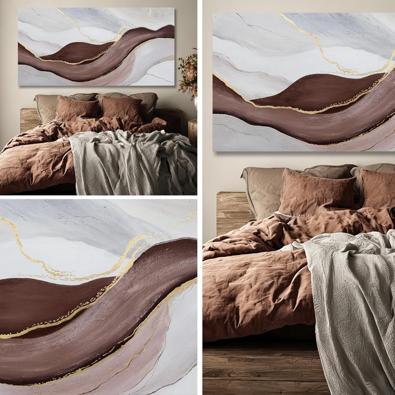 Minimalist Abstract Canvas Art - Neutral Flowing Lines for Modern Decor 24x48 gallery