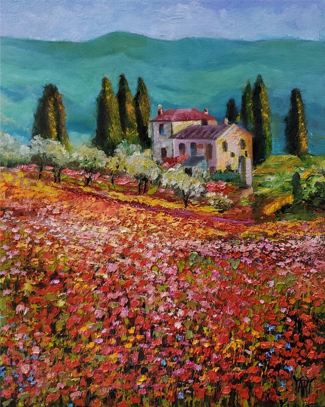 NO IMPORT FEE Yary Dluhos Tuscany Italy Landscape Nature Original Oil Painting
