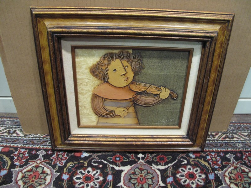 Spectacular Rare Vintage Early J. Roybal Oil painting of Woman Playing Violin