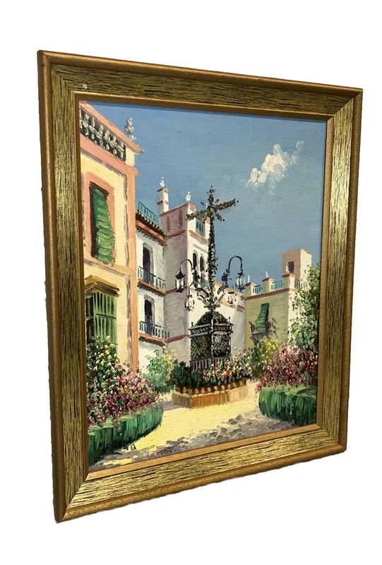 VTG Moreno Impressionist Seville Architecture Canvas Framed 17.25”x 21.25” 1of3 gallery