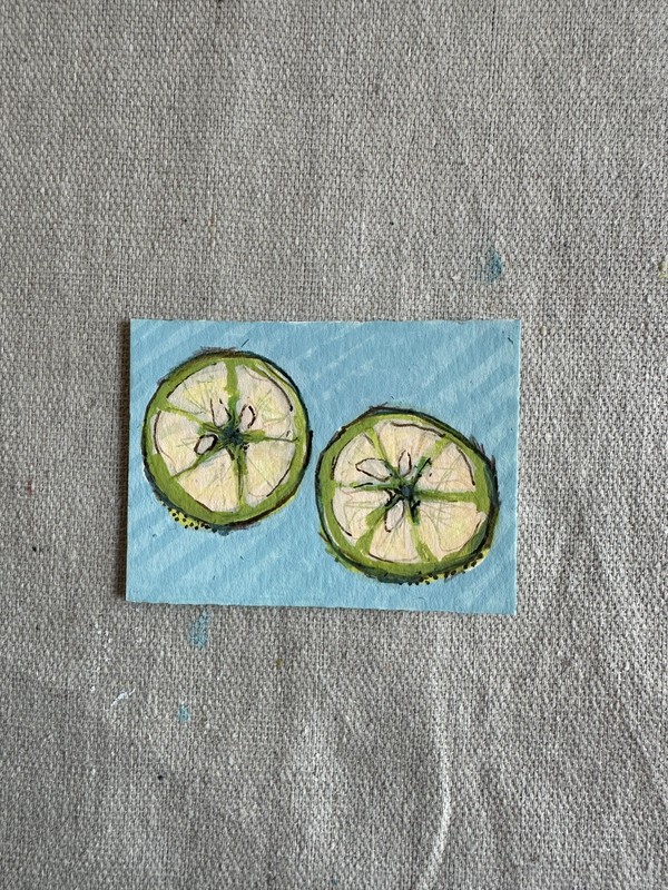 ACEO Original Acrylic Lime Fruit Slices Pastel Art by Bri Sander 3.5 x 2.5" OOAK gallery