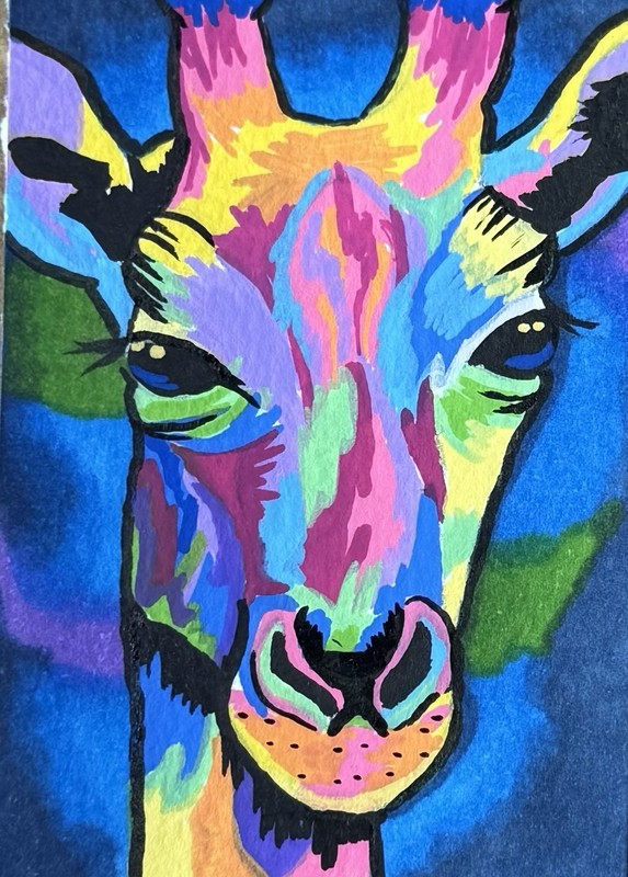 ACEO ORIGINAL animal Giraffe Safari Africa Zoo Nature Wildlife Tinycanvasbyh