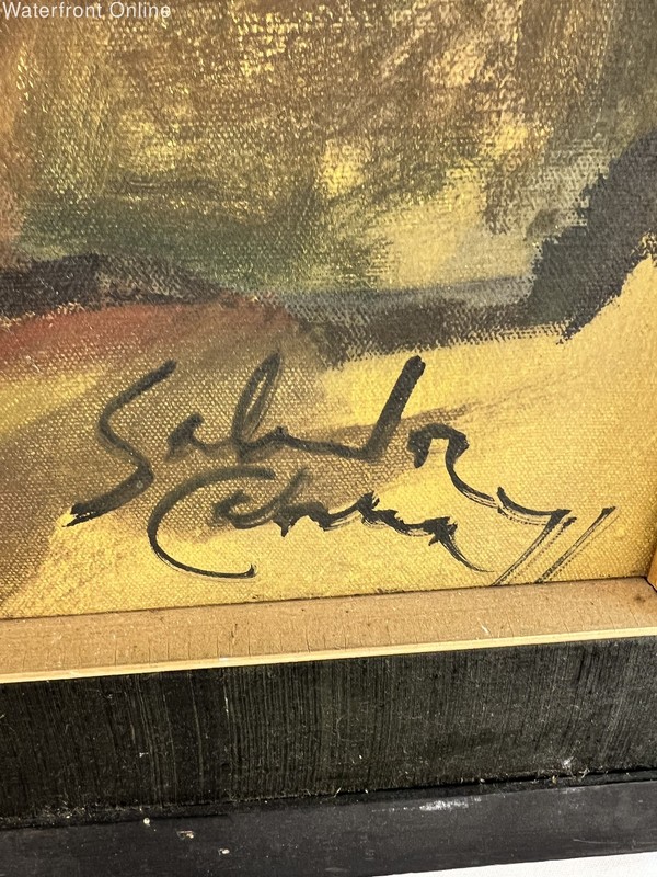 Big-Eyed Boy with Parrot Oil Painting by Salvador Cabrera Signed 1971 Vintage gallery