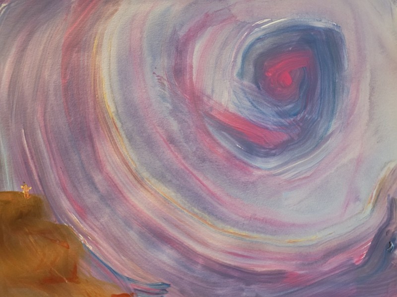 Red Rock Cliff & Swirling Sky | 9×12 Original Acrylic Landscape Painting.