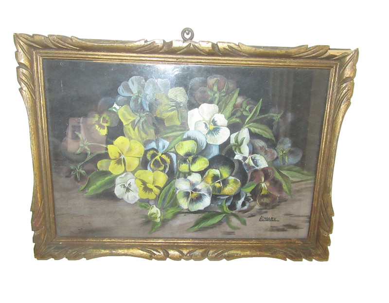 Original oil painting «Pansies» 26 x 17.5 cm, signed R. Marx