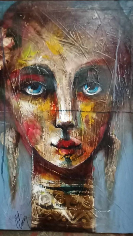 Acrylic On Canvas By Carlos Cesar cuban art 60×45 CmT:tus Ojos Y La Flor