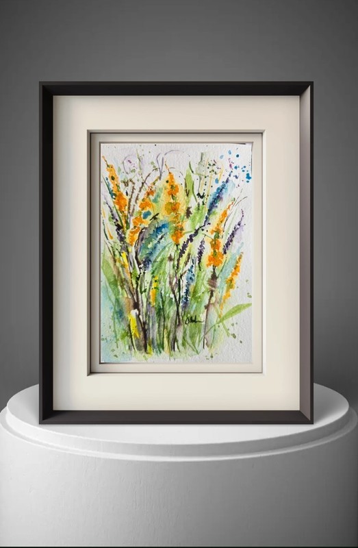 Original Signed Watercolor Painting. Cottagecore.Floral. Blue. Wall art Bouquet. gallery