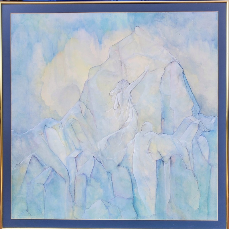 Large Signed Art Pastel of Angels 33 x 33 inches