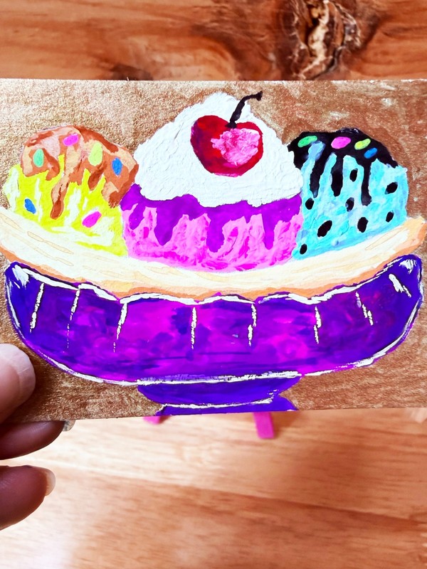 ACEO Original Ice Cream Banana Split Gouache Painting Summer Fun#3 by Liz Durant