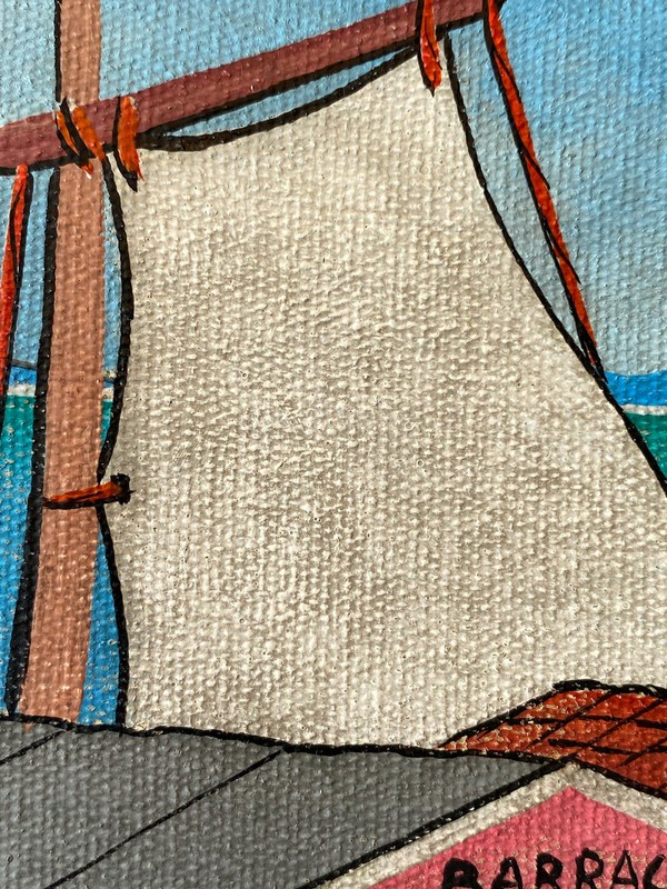 Vintage Bahia Brazil Market Nautical Seascape Portrait Naive Folk Boat Painting gallery