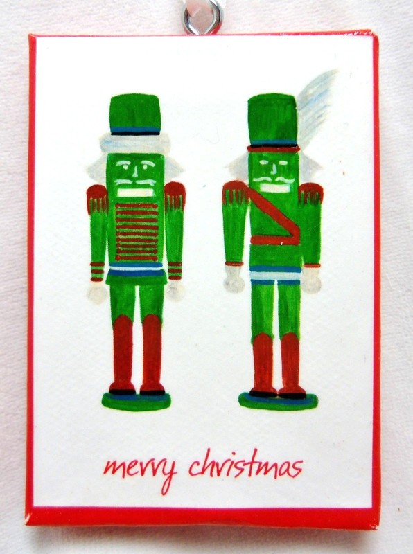 Danilo Cuevas Mini Printed Canvas Picture Ornament Green Nutcrackers Christmas