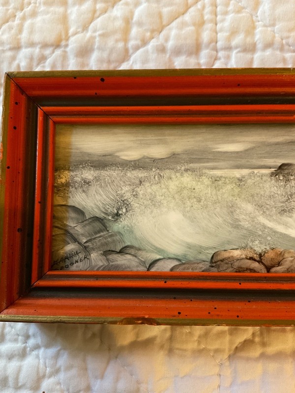Miniature tiny original ocean PAINTING 2” by 4” by Spooner crashing waves gallery