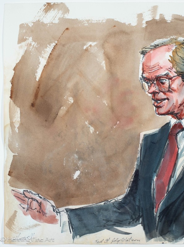 Rare Courtroom Sketch Painting Orlando Judge Watson, Williams Hearing 15x20" 2 gallery