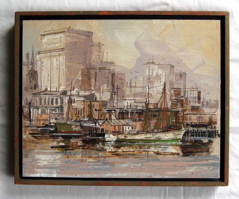 Edward J Elhoff Noted Baldwinsville NY Artist Acrylic Painting – BOSTON HARBOR