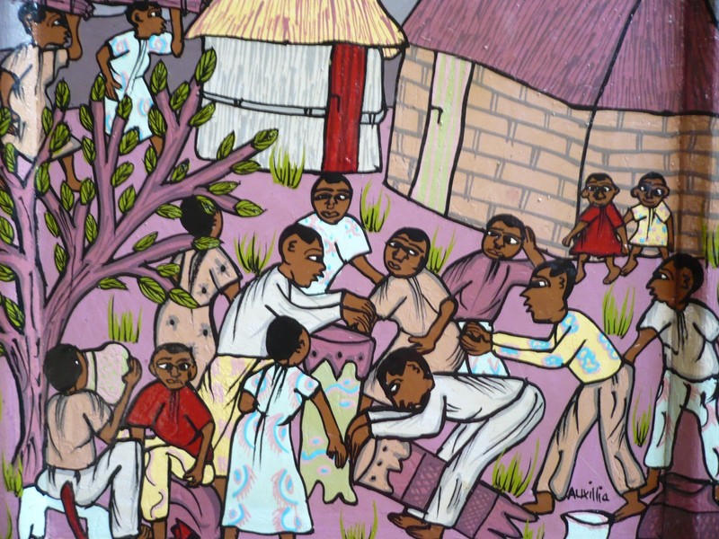 AUXILLIA, Zimbabwe AFRICAN FOLK ART PAINTING, VINTAGE OIL ON BOARD MODERN AFRICA gallery