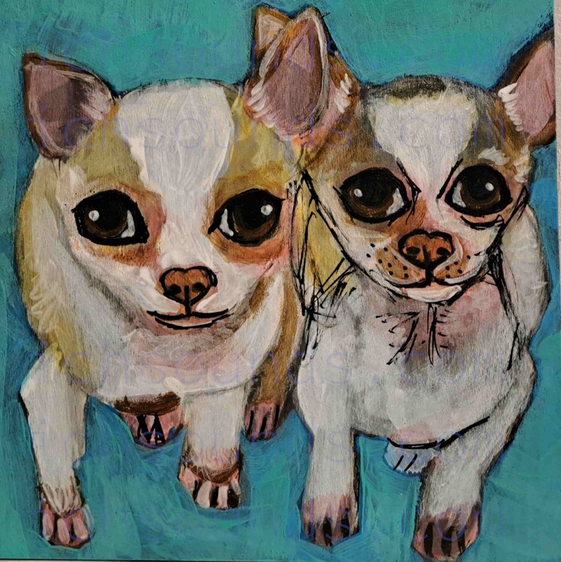 Original chihuahua acrylic painting on wood panel, signed