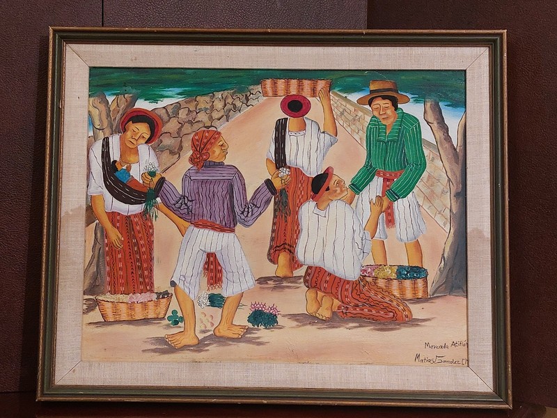 Latin American Folk Art oil Painting «Maya-Tz’utujil» From Lake Atitlán Region.