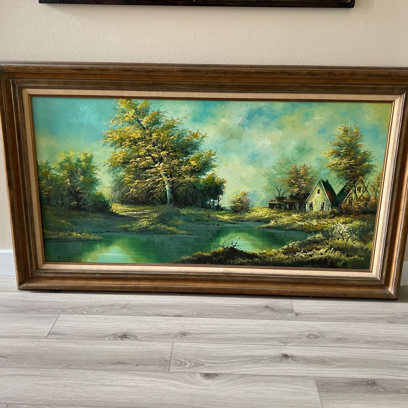 Vintage Oil Painting of A Country Home by Hanrey (Signed)