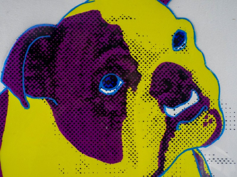 Vintage Bulldog Art Screenprint Two Tone Art Warhol Style 1980s Signed Diane gallery