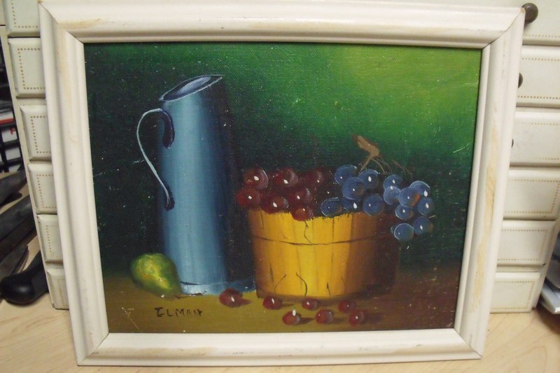8″ BY 10″ OIL ON BOARD STILL LIFE FRUITS FRAMED PAINTING SIGNED ‘ELMAN’