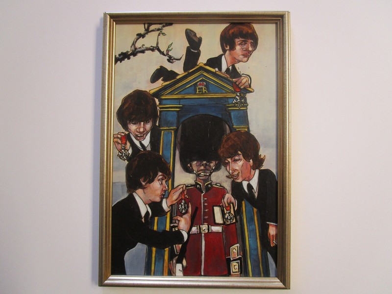 VINTAGE ORIGINAL BEATLES PAINTING ILLUSTRATION POP ART BAND MODERNISM COVER ART