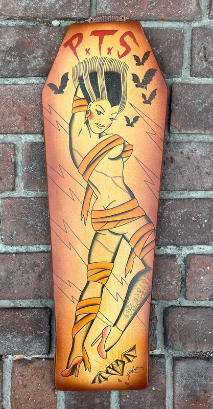 Hand Painted Skateboard Deck Bride Of Frankenstein Monster Pinup Coffin art