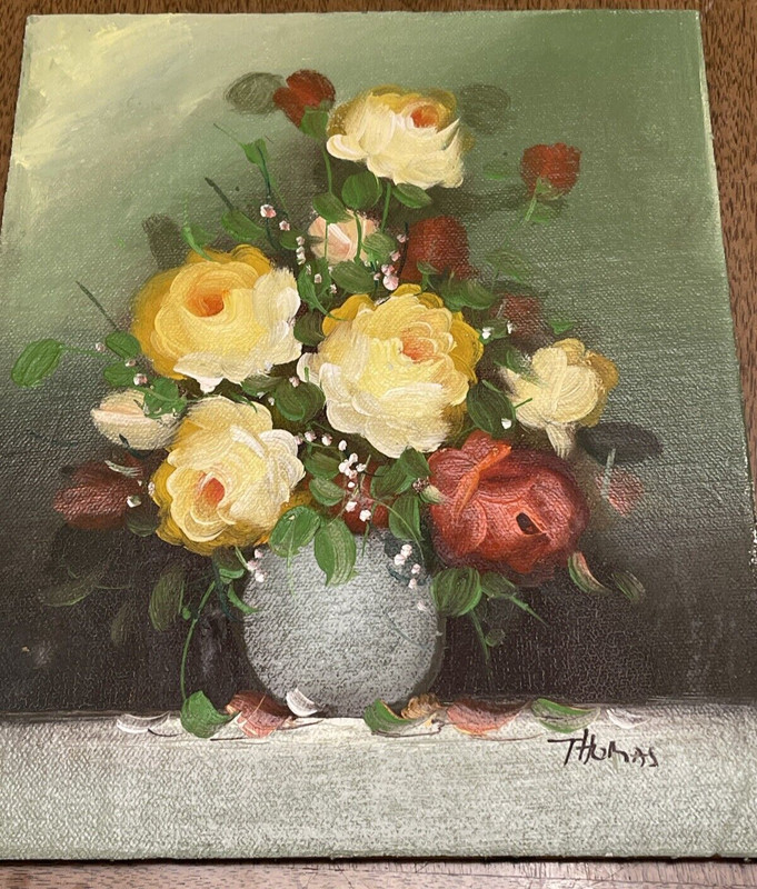 Original Still Life Oil ? Painting Roses Floral Flowers Signed 8×10”